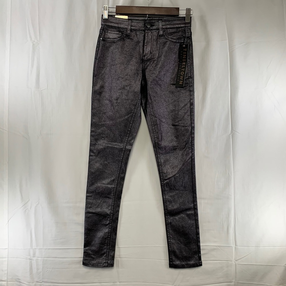 Tinseltown Skinny Jeans Women Size 0 Metallic Gray Soft Stretch Coated Denim